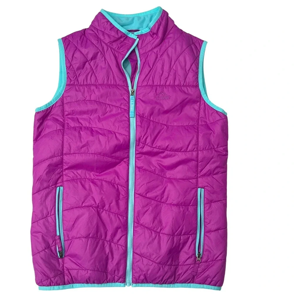 LL Bean Puffer Vest Girls XL 18 Purple Primaloft Quilted Double Up Camping Layer